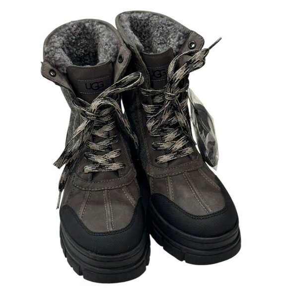 UGG 7.5 ASHTON ADDIE TIPPED SNOW BOOT GREY WATERPROOF FULL-GRAIN LEATHER WOMENS - Picture 5 of 13